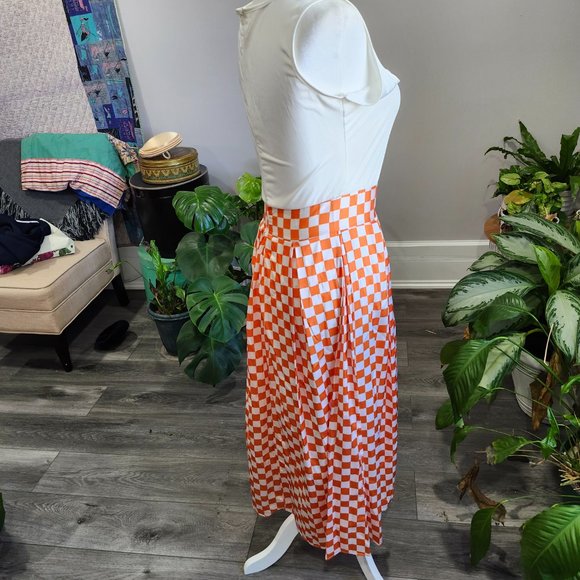 Vintage 1990's Orange & White Check Maxi Dress - Picture 7 of 9